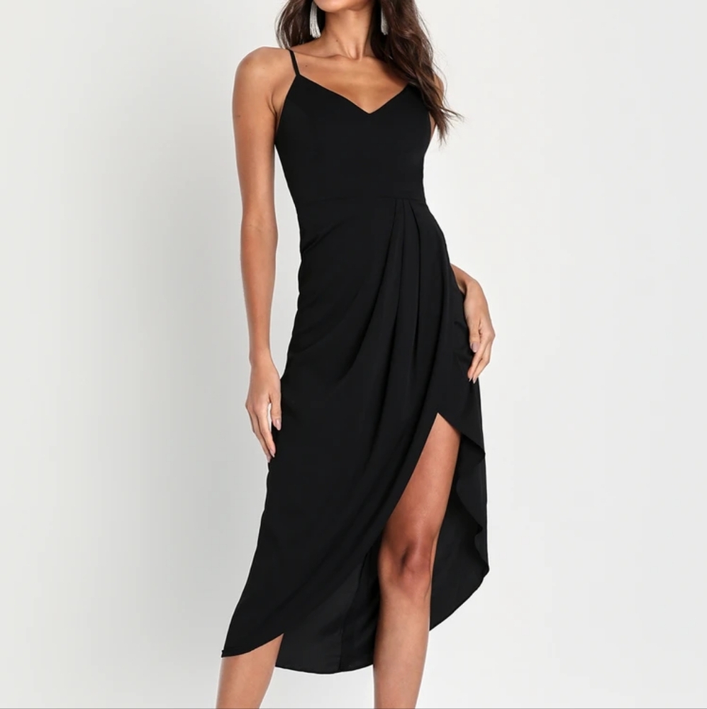 Lulu's NWOT black wrap midi semiformal dress